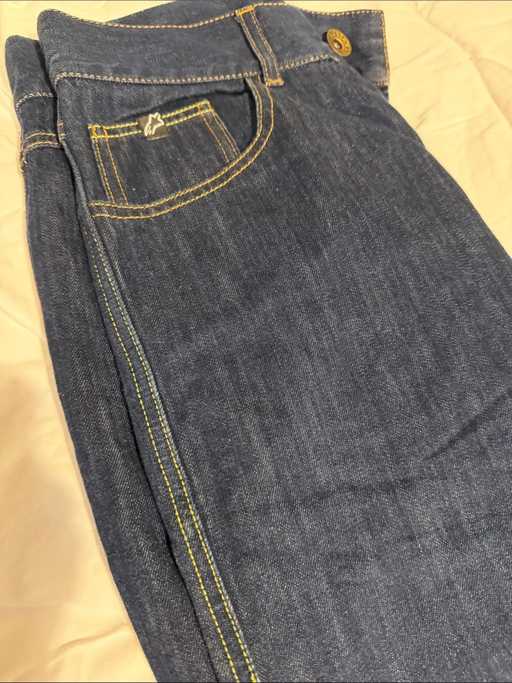 Alpinestars Men's Dark Blue Denim Jeans with Tan Leather Patch